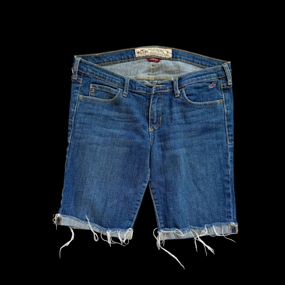 Y2K Hollister Women Blue Denim Bermuda Shorts Stretch Sz 5 Missing Button